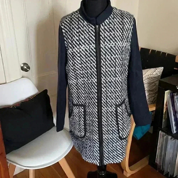 Cartonnier wool Color block tweed long coat NWT L - Picture 4 of 10